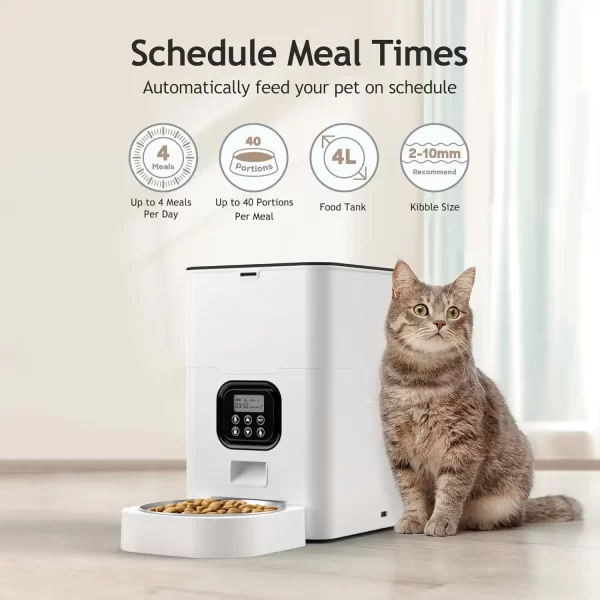 Automatic Cat Feeders - Timed Pet Feeder for Cats and Dogs with Dry Food Dispenser, Desiccant Bag, Programmable Portion Control, 4 Daily Meals, 10s Voice Recorder - Image 2