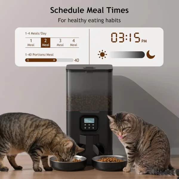 Automatic Cat Feeder for Two Cats, Double Pet Feeder with 2 Stainless Steel Bowls,6L Timed Cat Feeders with Memory Function - Image 3