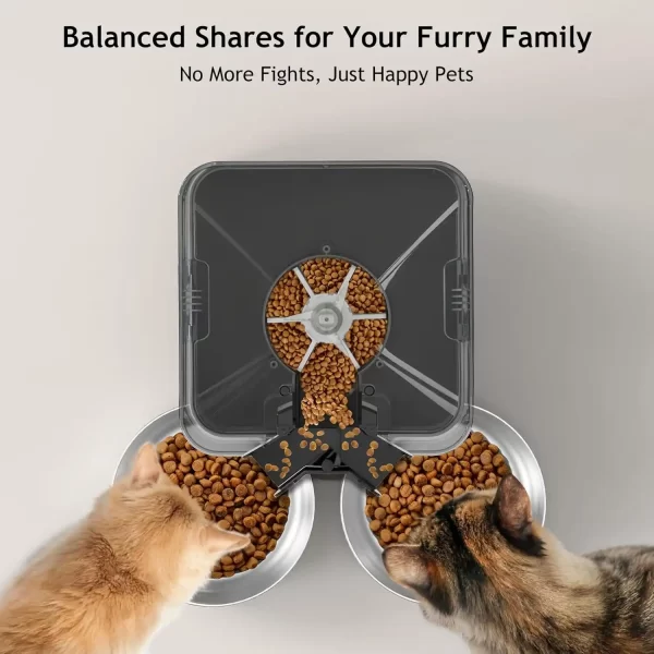 Automatic Cat Feeder for Two Cats, Double Pet Feeder with 2 Stainless Steel Bowls,6L Timed Cat Feeders with Memory Function - Image 2