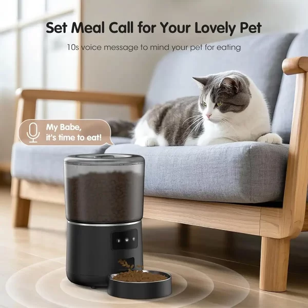 Automatic Cat Feeder, Cat Food Dispenser 4L, 2.4G WiFi Cat Feeder Automatic 1-10 Meals, 1-9 Portions/Meal Timed Cat Feeder, Automatic Pet Feeder for Cats Dog with Stainless Steel Feeding Bowl - Image 4