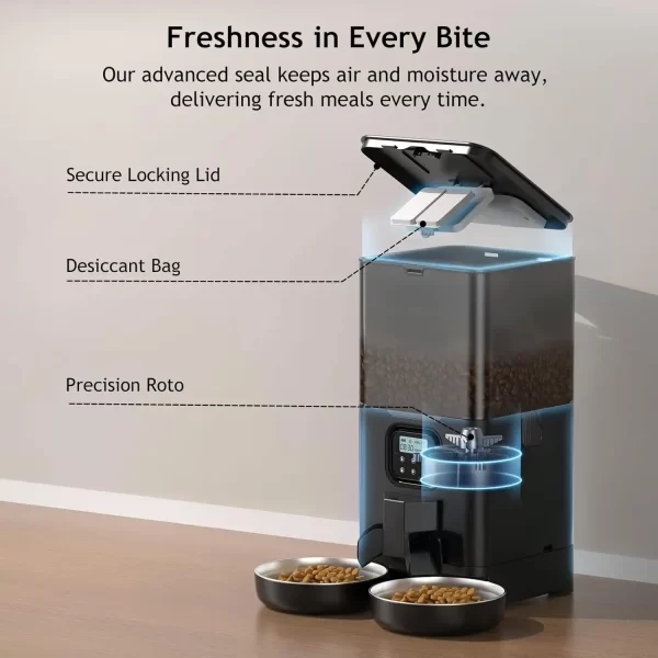 Automatic Cat Feeder for Two Cats, Double Pet Feeder with 2 Stainless Steel Bowls,6L Timed Cat Feeders with Memory Function - Image 5