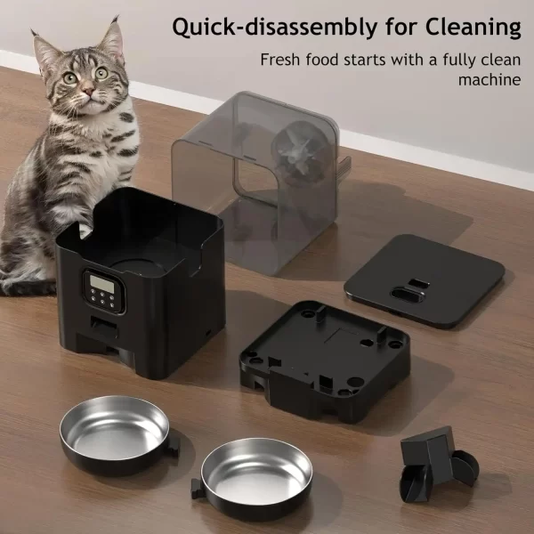 Automatic Cat Feeder for Two Cats, Double Pet Feeder with 2 Stainless Steel Bowls,6L Timed Cat Feeders with Memory Function - Image 7