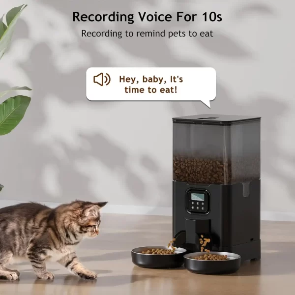 Automatic Cat Feeder for Two Cats, Double Pet Feeder with 2 Stainless Steel Bowls,6L Timed Cat Feeders with Memory Function - Image 6